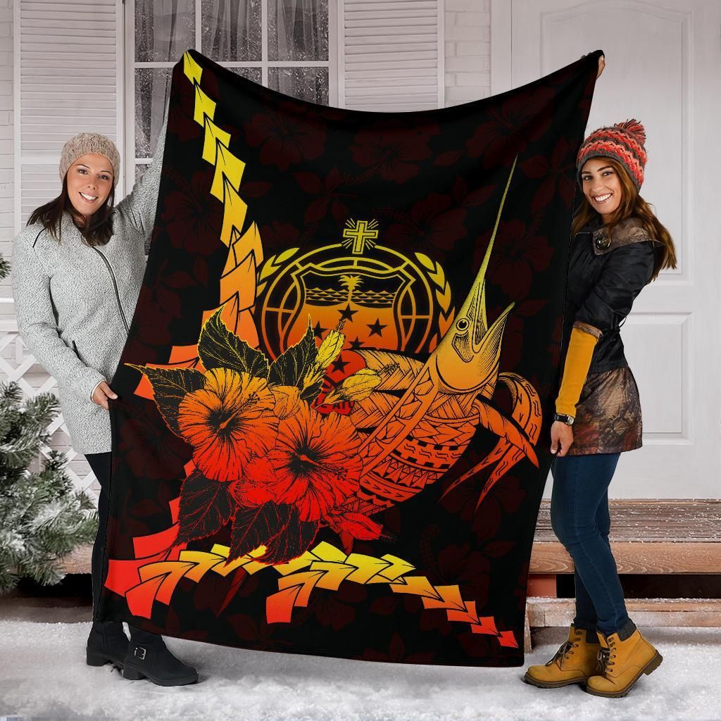 Samoa Polynesian Premium Blanket - Swordfish With Hibiscus-Myprintsy