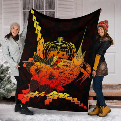 Samoa Polynesian Premium Blanket - Swordfish With Hibiscus-Myprintsy