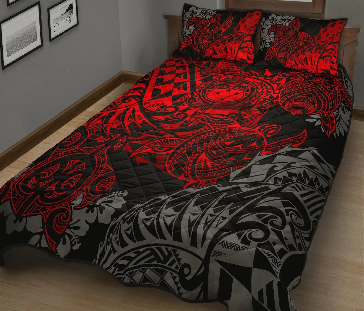 Samoa Polynesian Quilt Bed Set - Red Turtle Flowing-Myprintsy