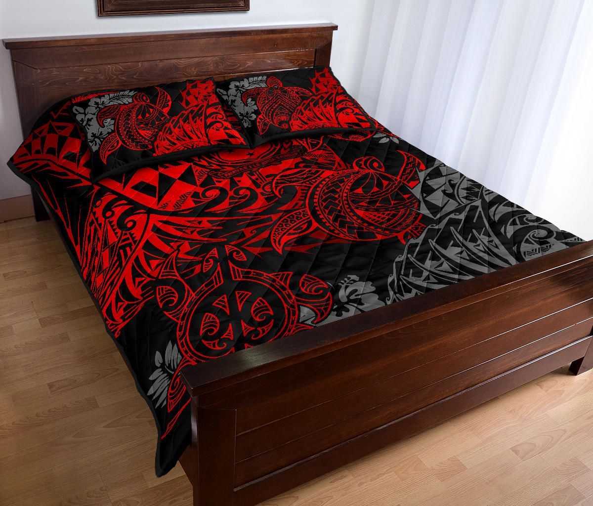 Samoa Polynesian Quilt Bed Set - Red Turtle Flowing-Myprintsy