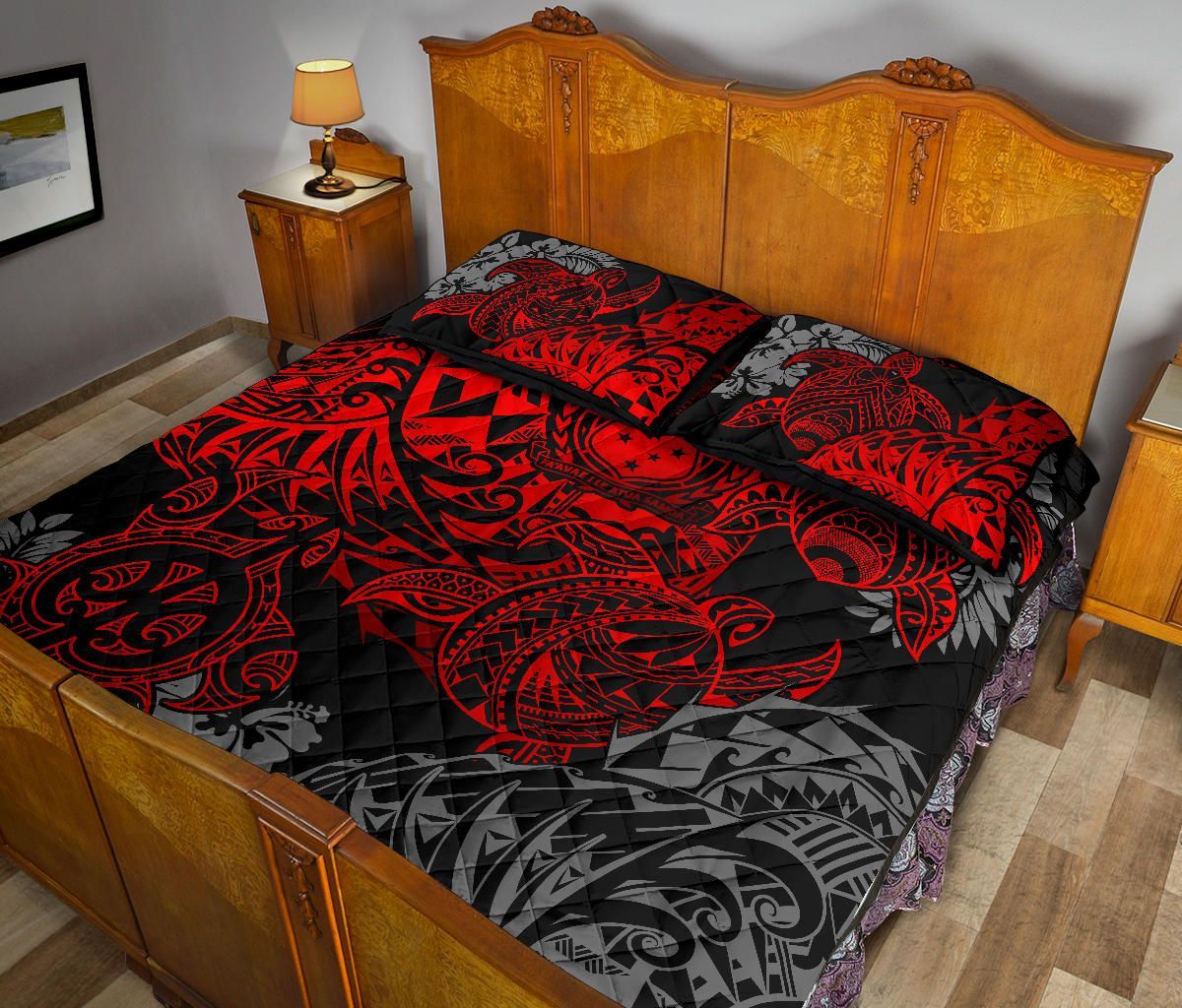 Samoa Polynesian Quilt Bed Set - Red Turtle Flowing-Myprintsy