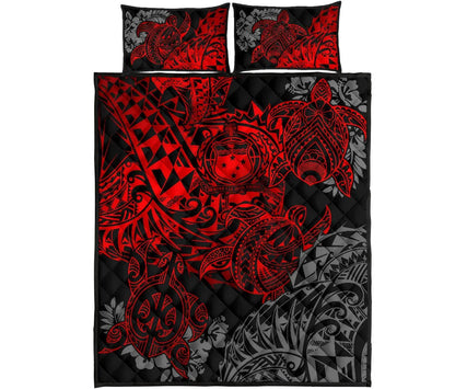 Samoa Polynesian Quilt Bed Set - Red Turtle Flowing-Myprintsy