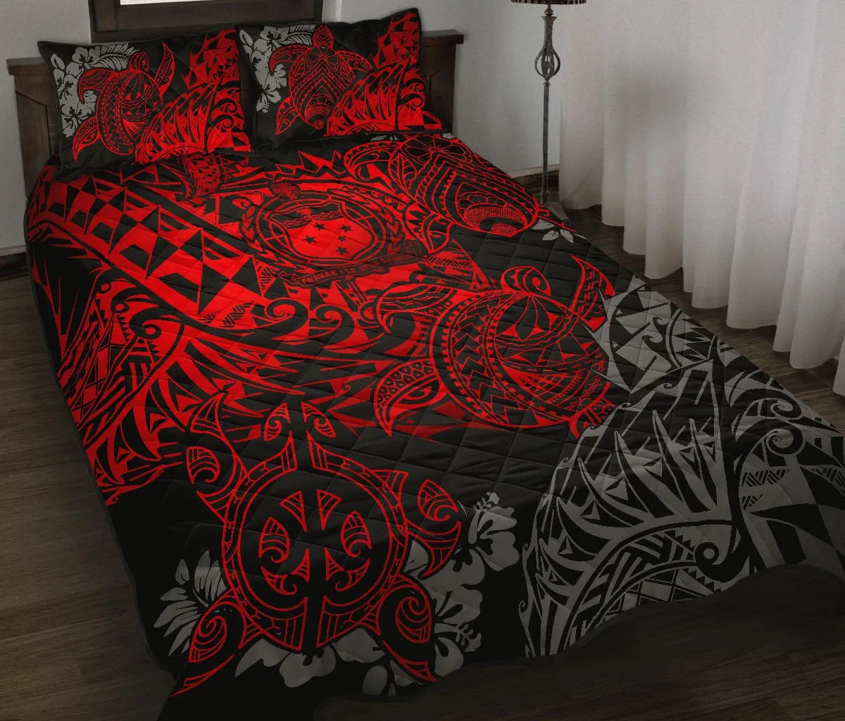Samoa Polynesian Quilt Bed Set - Red Turtle Flowing-Myprintsy