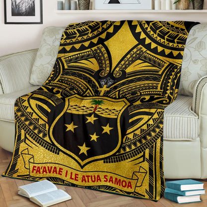 Samoa Premium Blanket - Samoa Coat Of Arm, Polynesian Tattoo Golden-Myprintsy