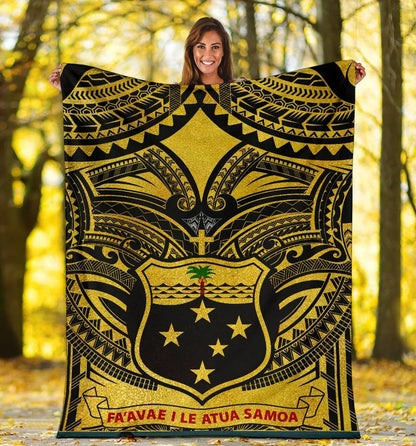 Samoa Premium Blanket - Samoa Coat Of Arm, Polynesian Tattoo Golden-Myprintsy