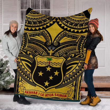 Samoa Premium Blanket - Samoa Coat Of Arm, Polynesian Tattoo Golden-Myprintsy