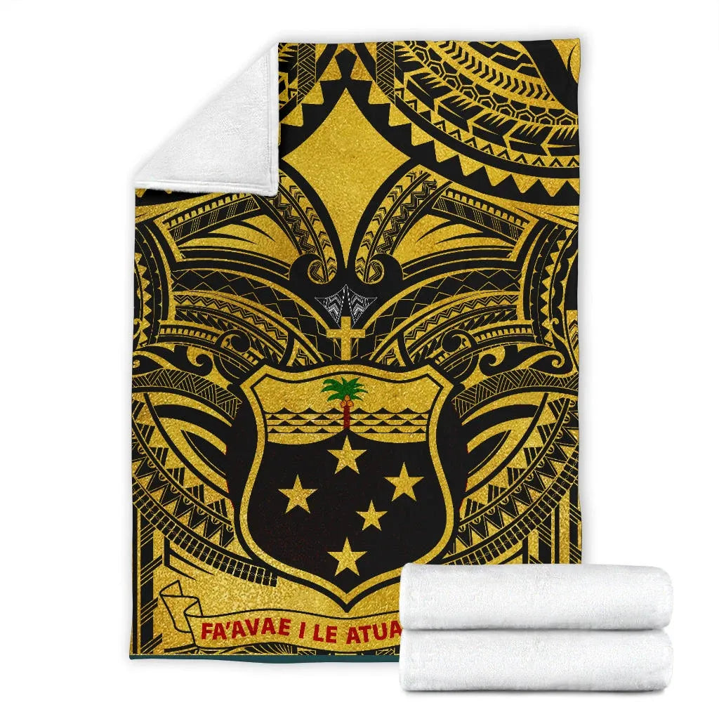 Samoa Premium Blanket - Samoa Coat Of Arm, Polynesian Tattoo Golden-Myprintsy