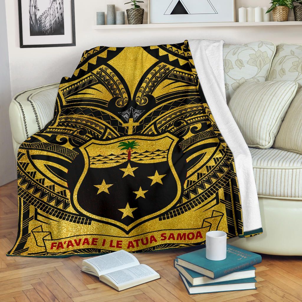Samoa Premium Blanket - Samoa Coat Of Arm, Polynesian Tattoo Golden-Myprintsy