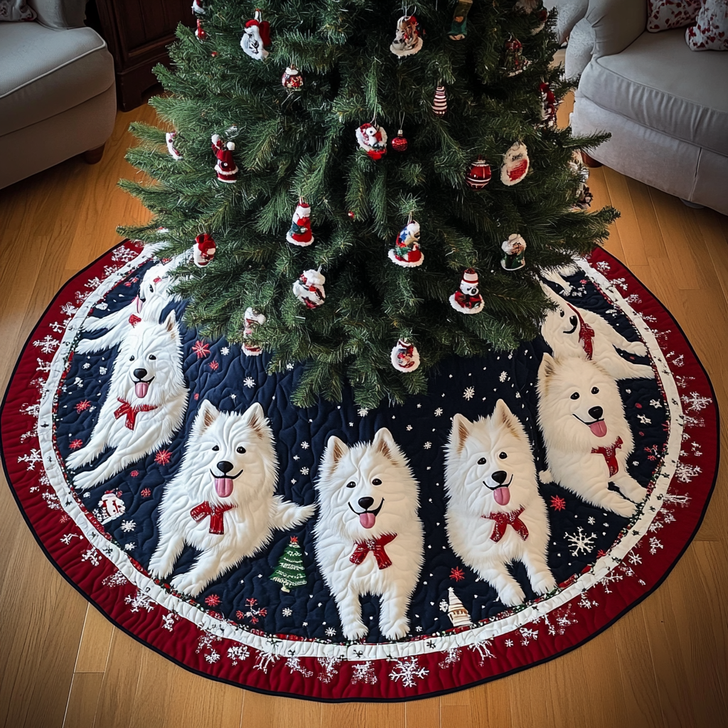Samoyed Christmas Charm Christmas Quilted Tree Skirt VTQ-Myprintsy