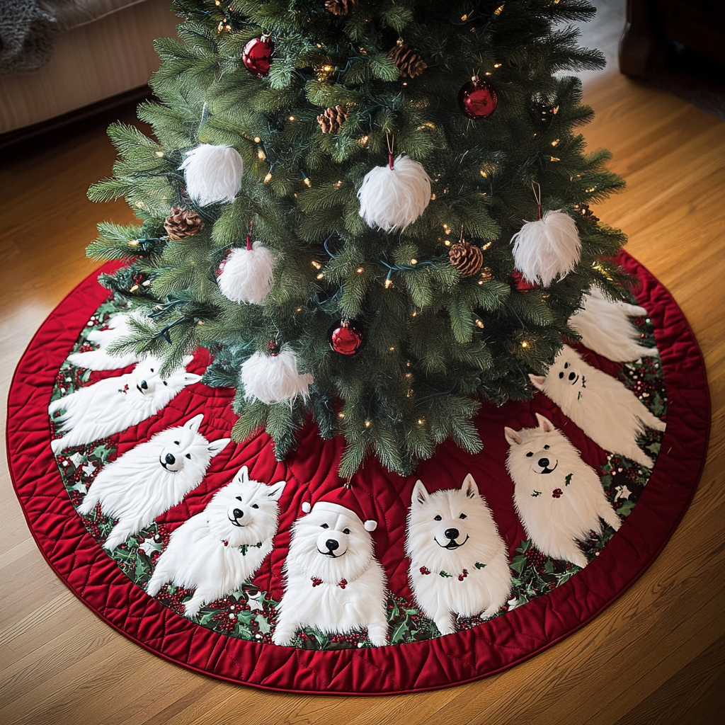 Samoyed Christmas Joy Christmas Quilted Tree Skirt VTQ-Myprintsy