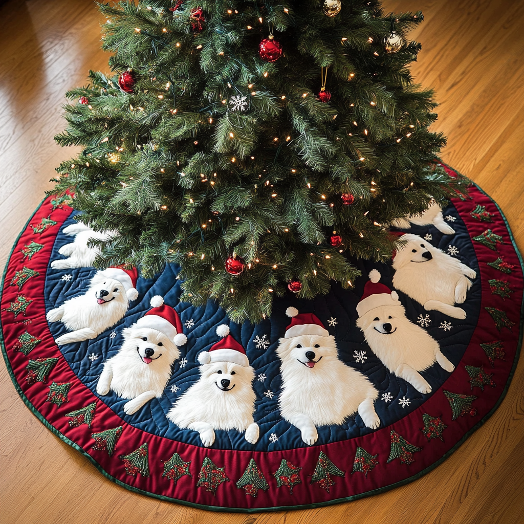 Samoyed Noel Christmas Quilted Tree Skirt-Myprintsy