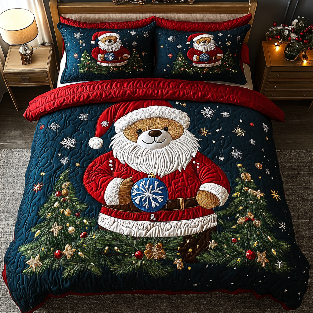 Santa Bear Delight -Piece Quilted Bedding Set VTQ-Myprintsy