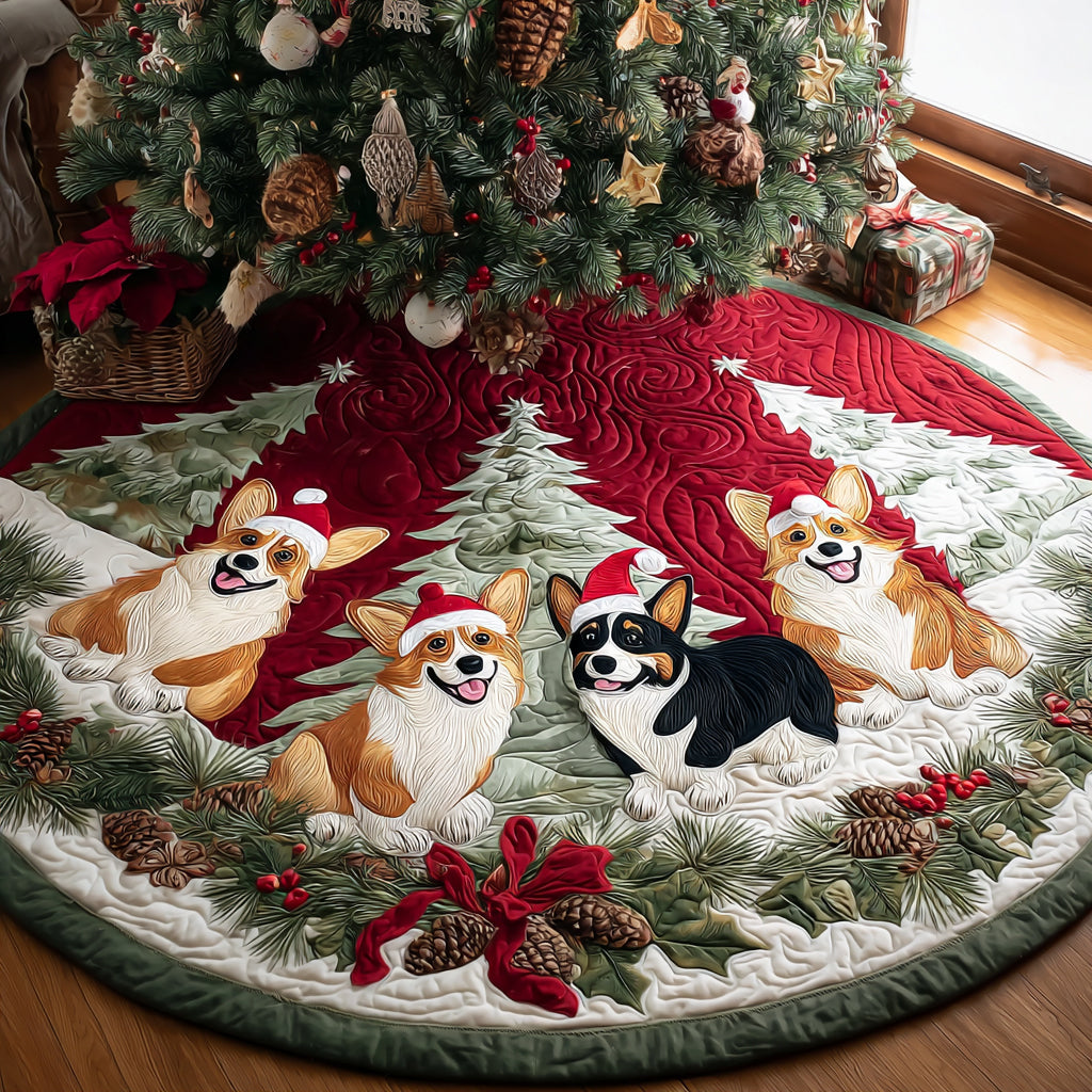 Santa Corgi Helper Quilted Christmas Tree Skirt-Myprintsy