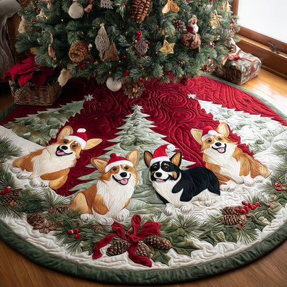 Santa Corgi Helper Quilted Christmas Tree Skirt-Myprintsy