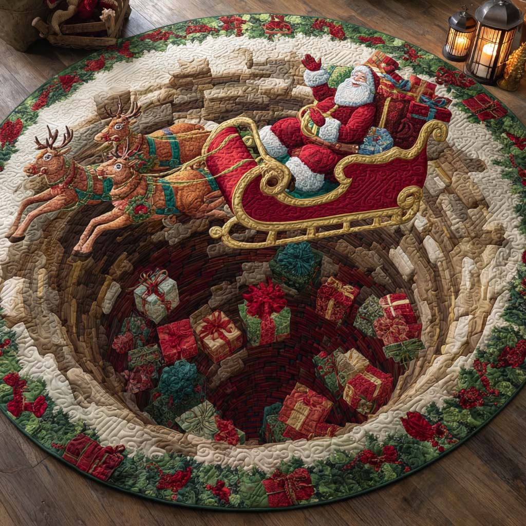 Santa Gift Descent Quilted Round Mat VTQ-Myprintsy