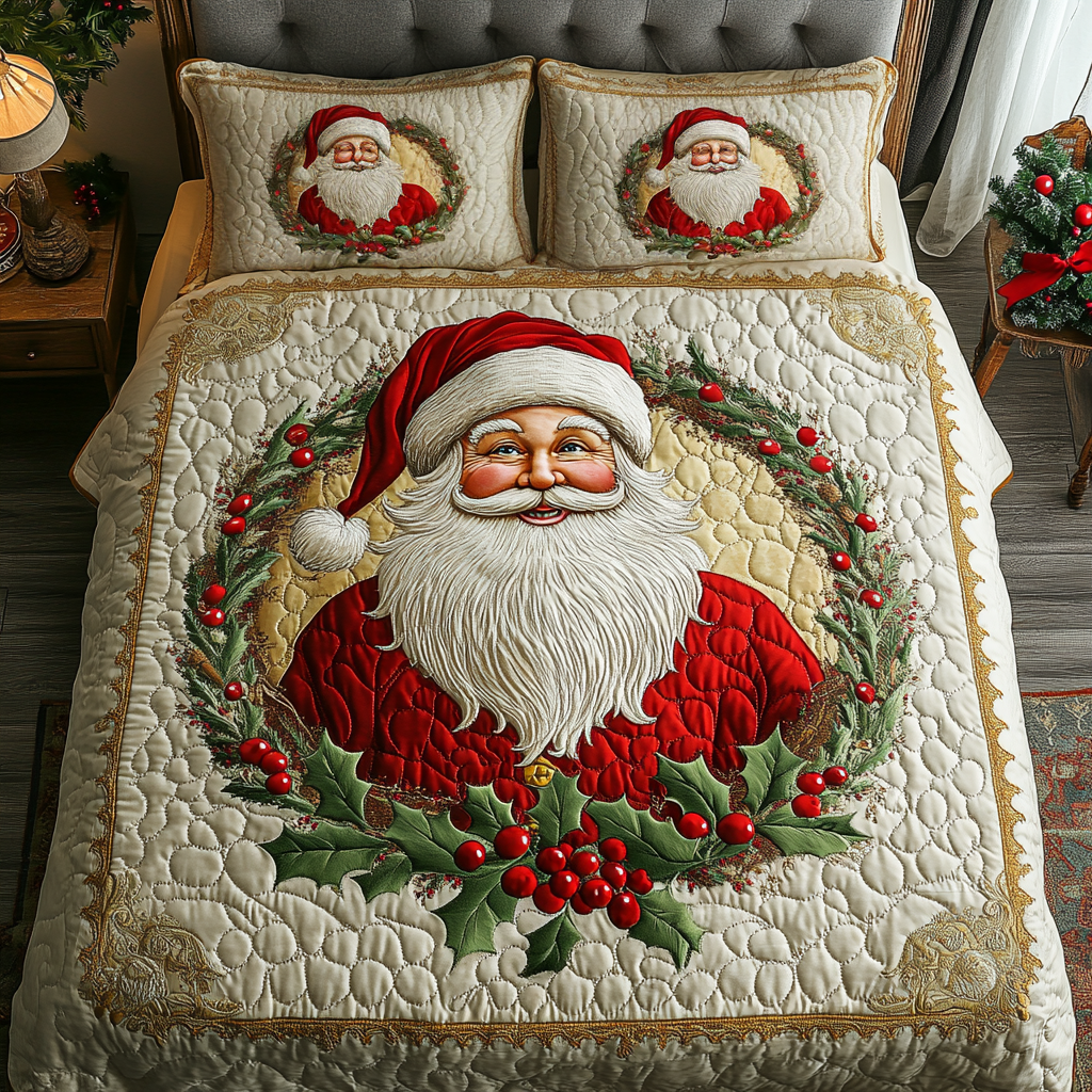 Santa Glow -Piece Quilted Bedding Set VTQ-Myprintsy