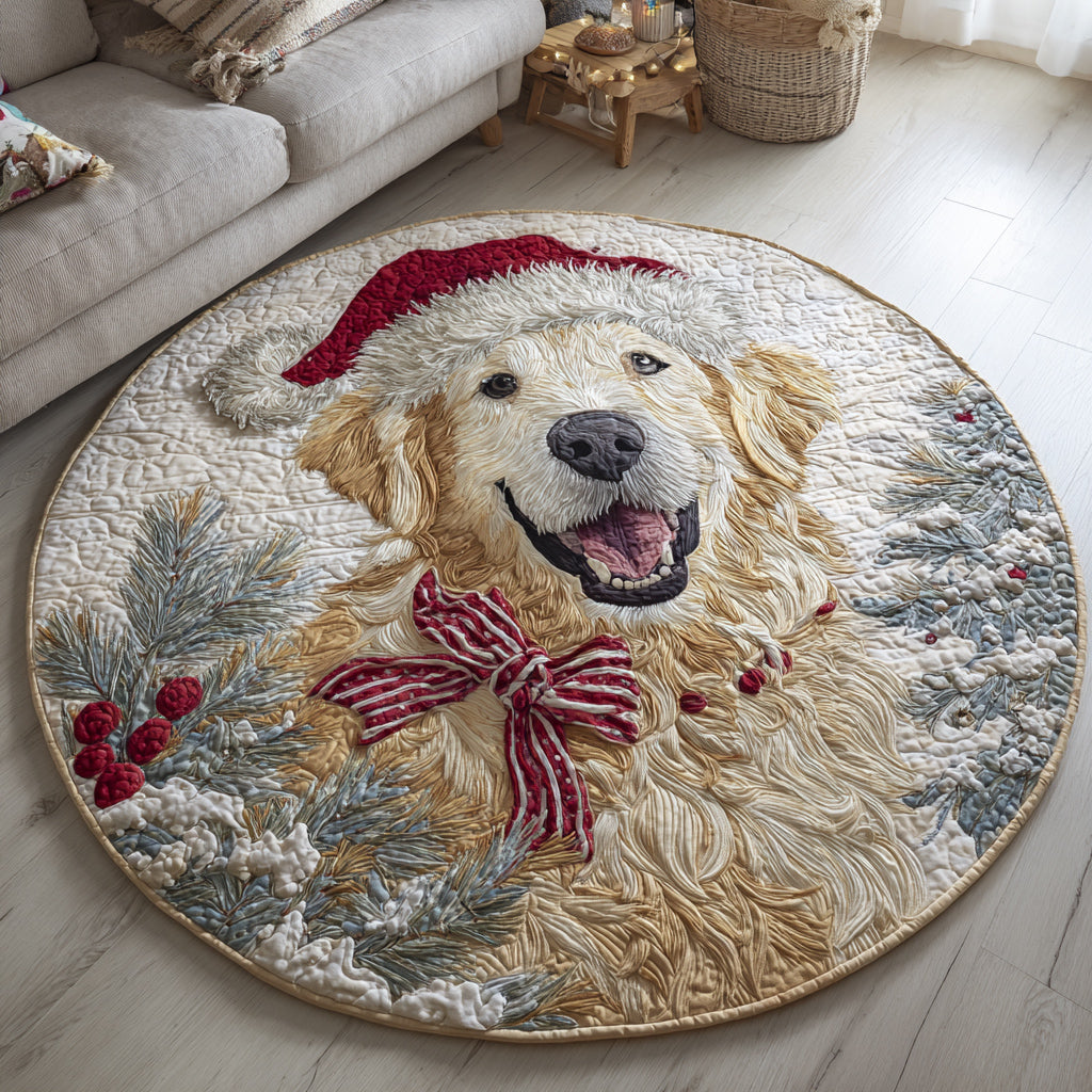 Santa Golden Retriever Quilted Round Mat VTQ-Myprintsy