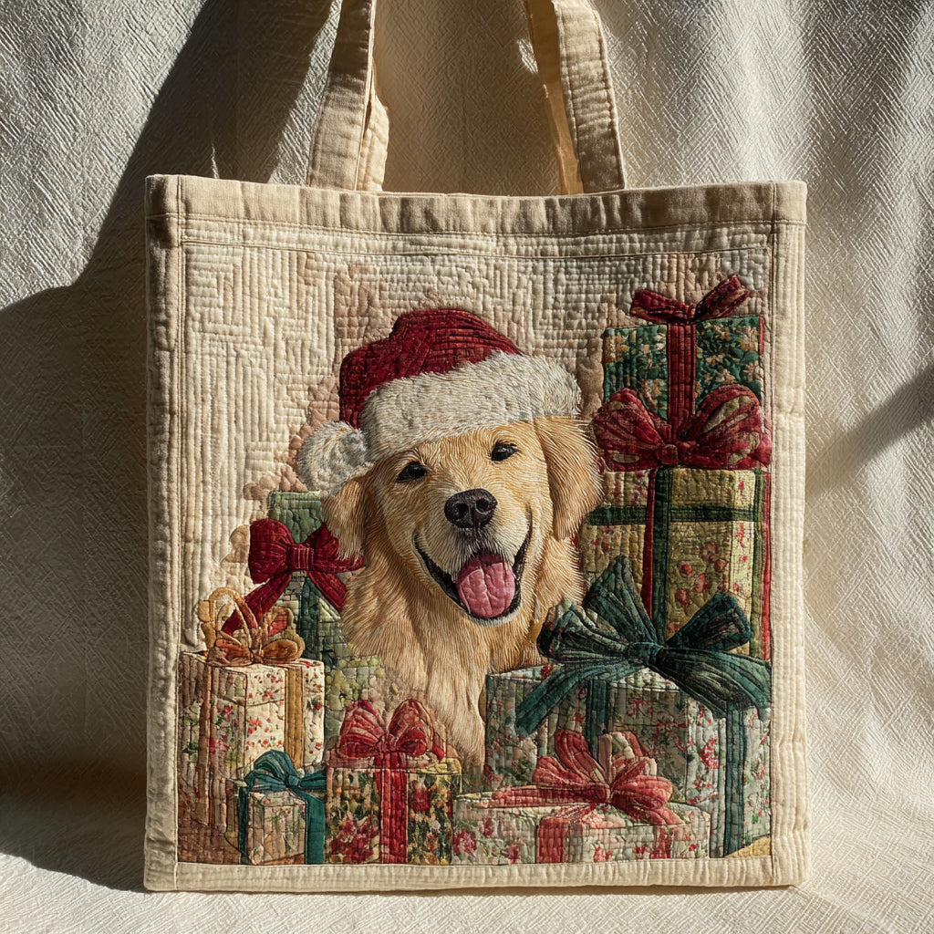 Santa Golden Retriever Quilted Tote Bag VTQ-Myprintsy