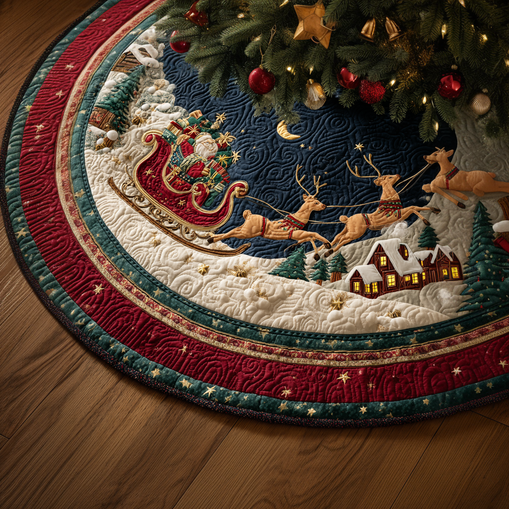 Santa Holding Christmas Quilted Tree Skirt VTQ-Myprintsy