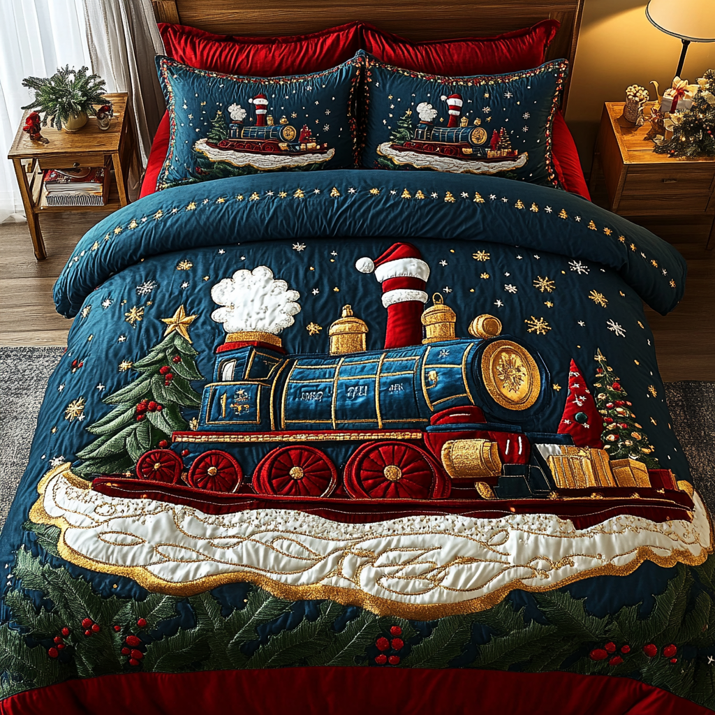 Santa Holiday Express -Piece Quilted Bedding Set VTQ-Myprintsy