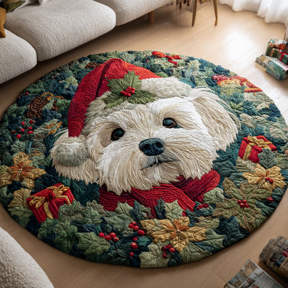 Santa Maltese Dog Quilted Round Mat VTQ-Myprintsy