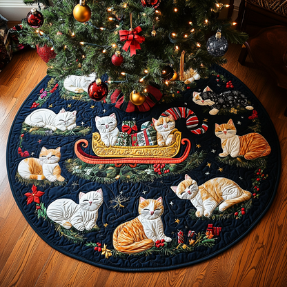 Santa Paws Cat Christmas Quilted Tree Skirt VTQ-Myprintsy