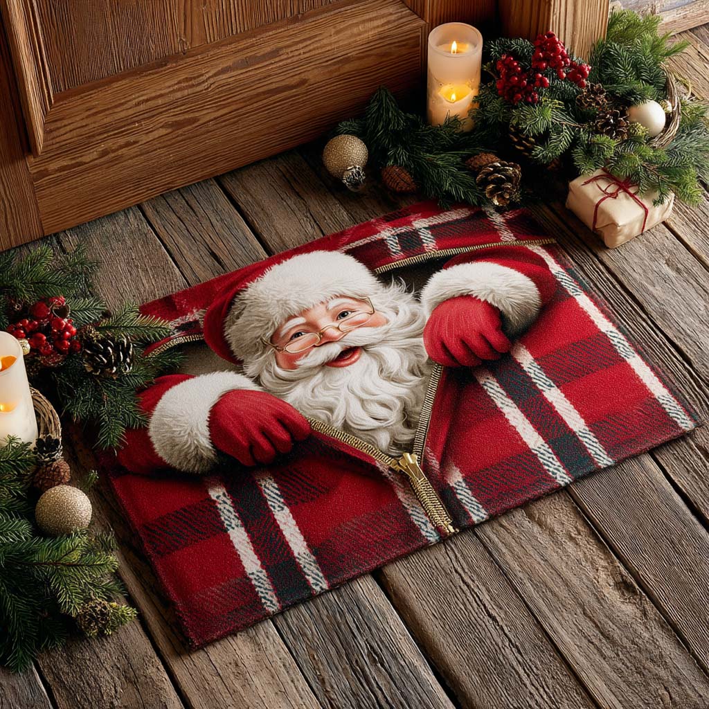 Santa Plaid Zipper Doormat VTQ-Myprintsy