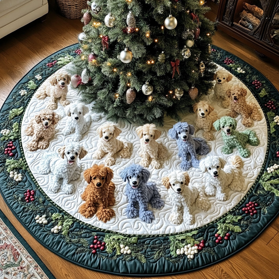 Santa Poodle Helper Quilted Christmas Tree Skirt-Myprintsy