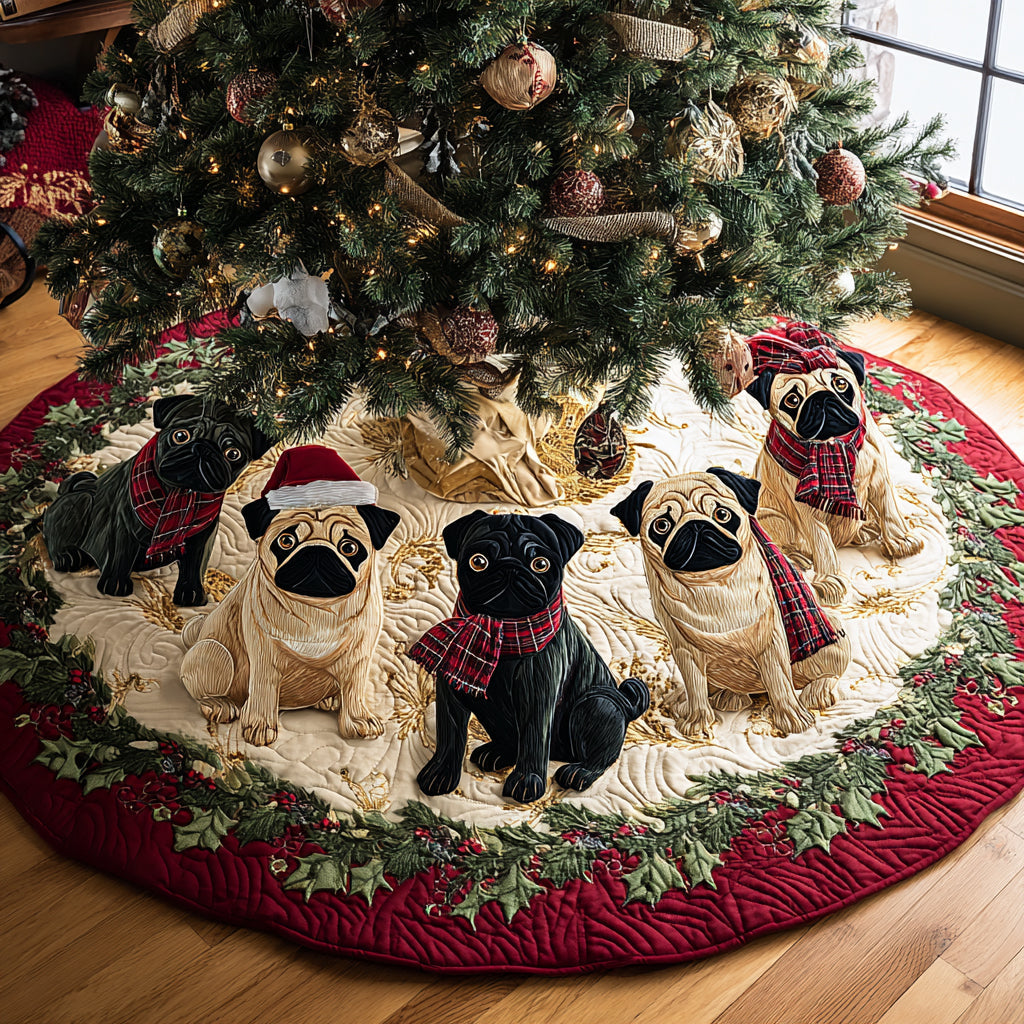 Santa Pug Quilted Christmas Tree Skirt-Myprintsy
