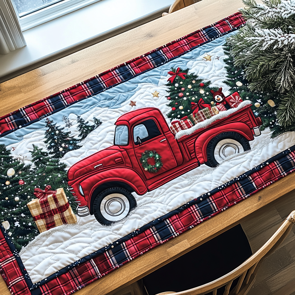Santa Red Sleigh Quilted Table Runner VTQ-Myprintsy
