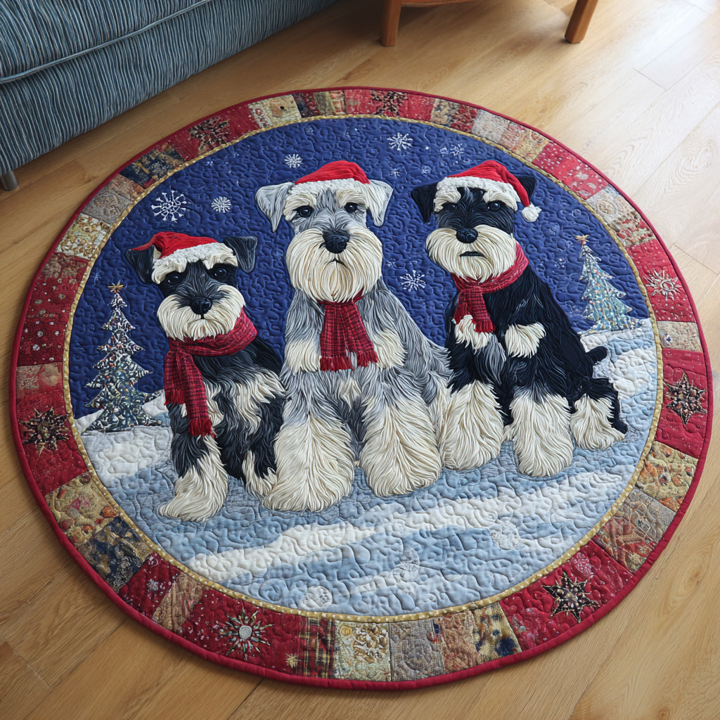Santa Schnauzer Night Quilted Round Mat VTQ-Myprintsy