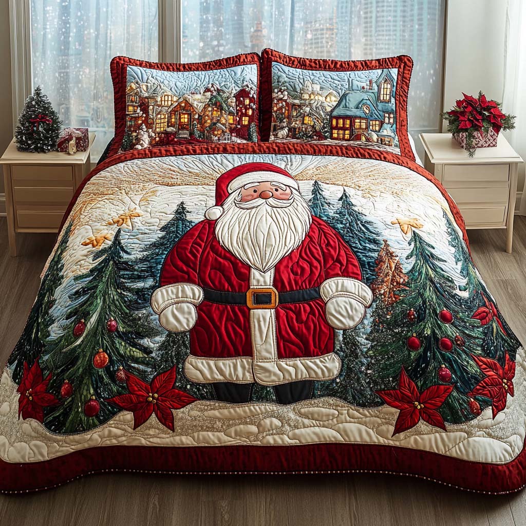Santa Snowy Village -Piece Quilted Bedding Set VTQ-Myprintsy