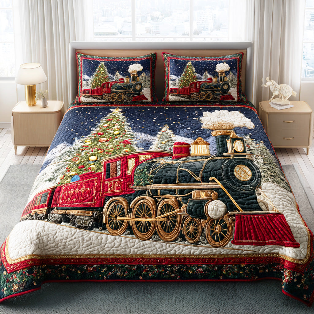 Santa Train Trail -Piece Quilted Bedding Set VTQ-Myprintsy