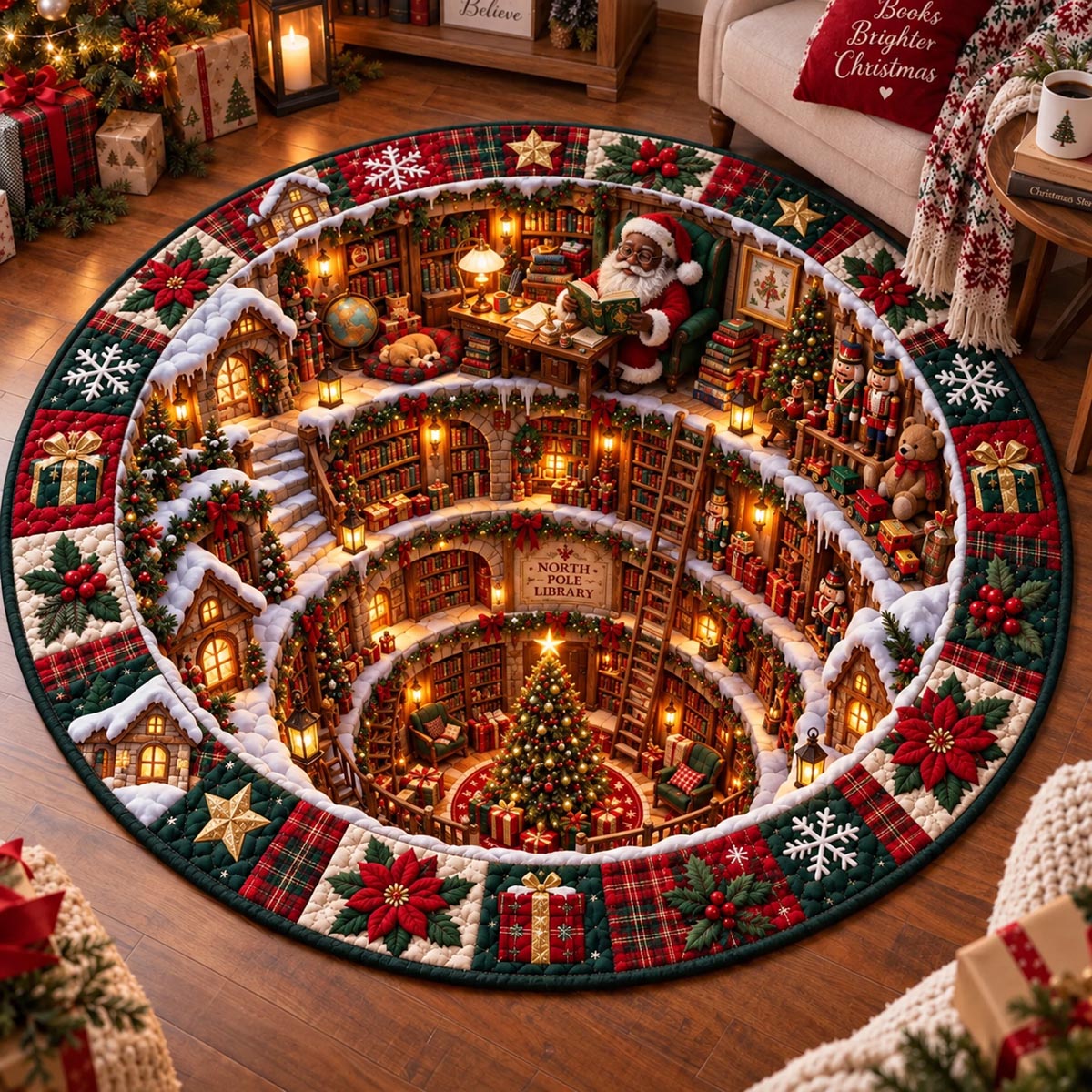Santa Workshop Spiral Quilted Round Mat VTQ-Myprintsy