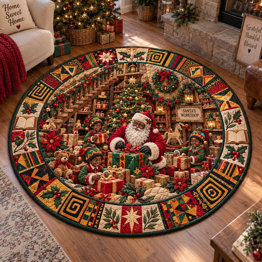 Santa's Christmas Workshop Quilted Round Mat VTQ-Myprintsy