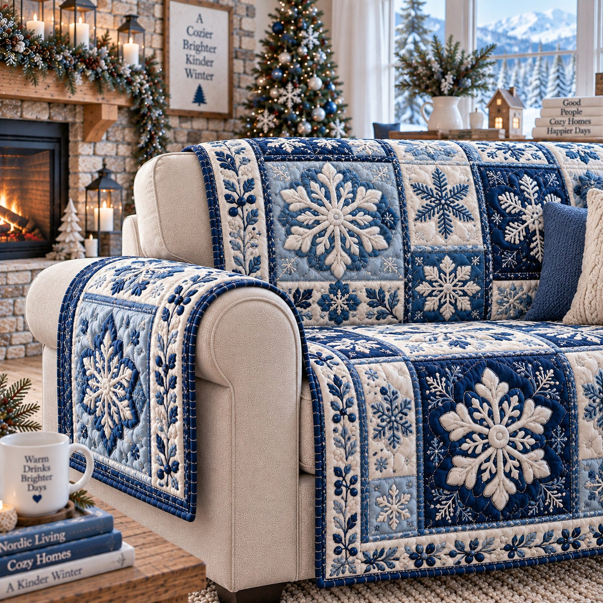 Sapphire Crystal Flurries Quilted Sofa Cover VTQ-Myprintsy