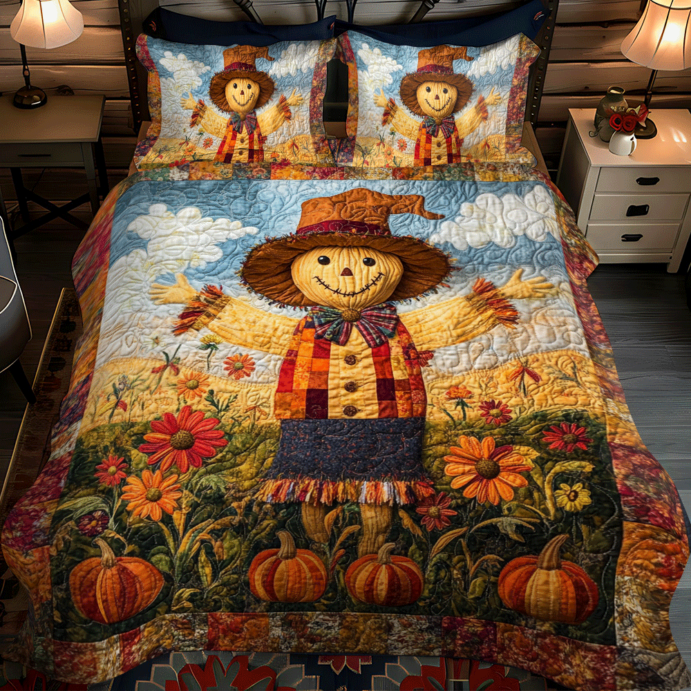 Scarecrow Harvest Vibe -Piece Quilted Bedding Set PD VTQ-Myprintsy