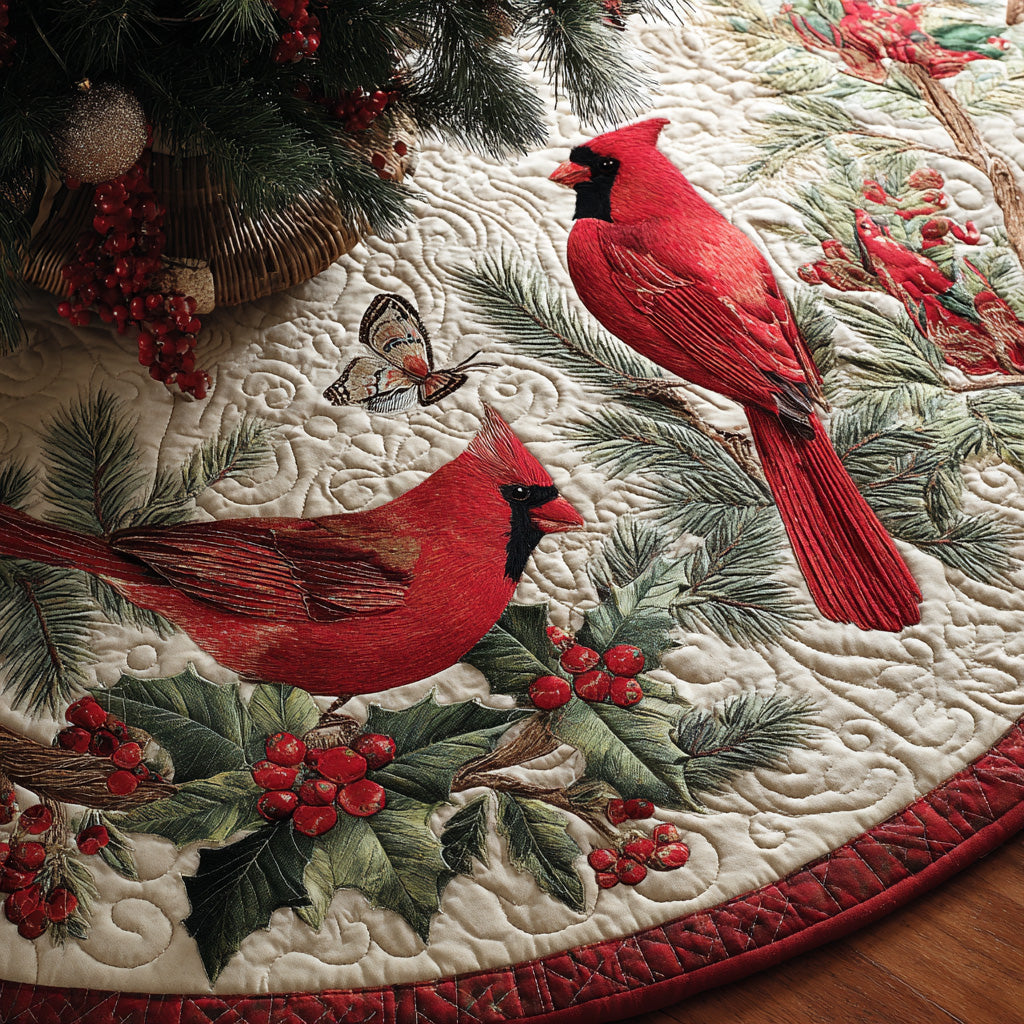 Scarlet Snow Quilted Christmas Tree Skirt-Myprintsy