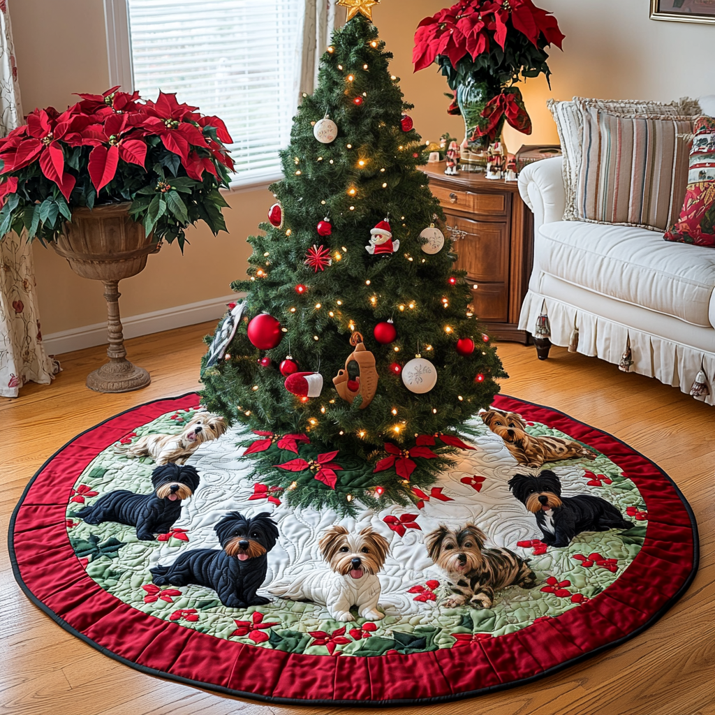 Scottie Under The Mistletoe Christmas Quilted Tree Skirt-Myprintsy