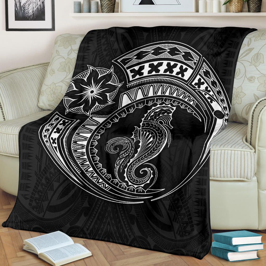 Seahorse Polynesian Blanket - Polynesian Tattoo Black-Myprintsy