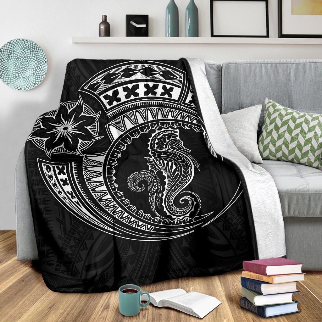 Seahorse Polynesian Blanket - Polynesian Tattoo Black-Myprintsy