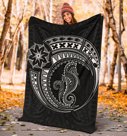 Seahorse Polynesian Blanket - Polynesian Tattoo Black-Myprintsy