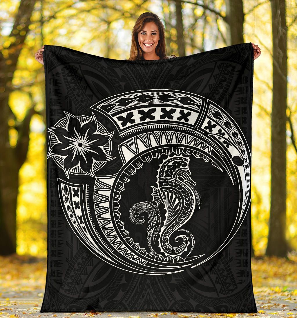 Seahorse Polynesian Blanket - Polynesian Tattoo Black-Myprintsy