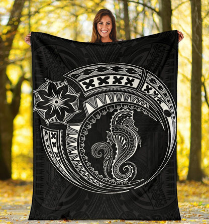 Seahorse Polynesian Blanket - Polynesian Tattoo Black-Myprintsy