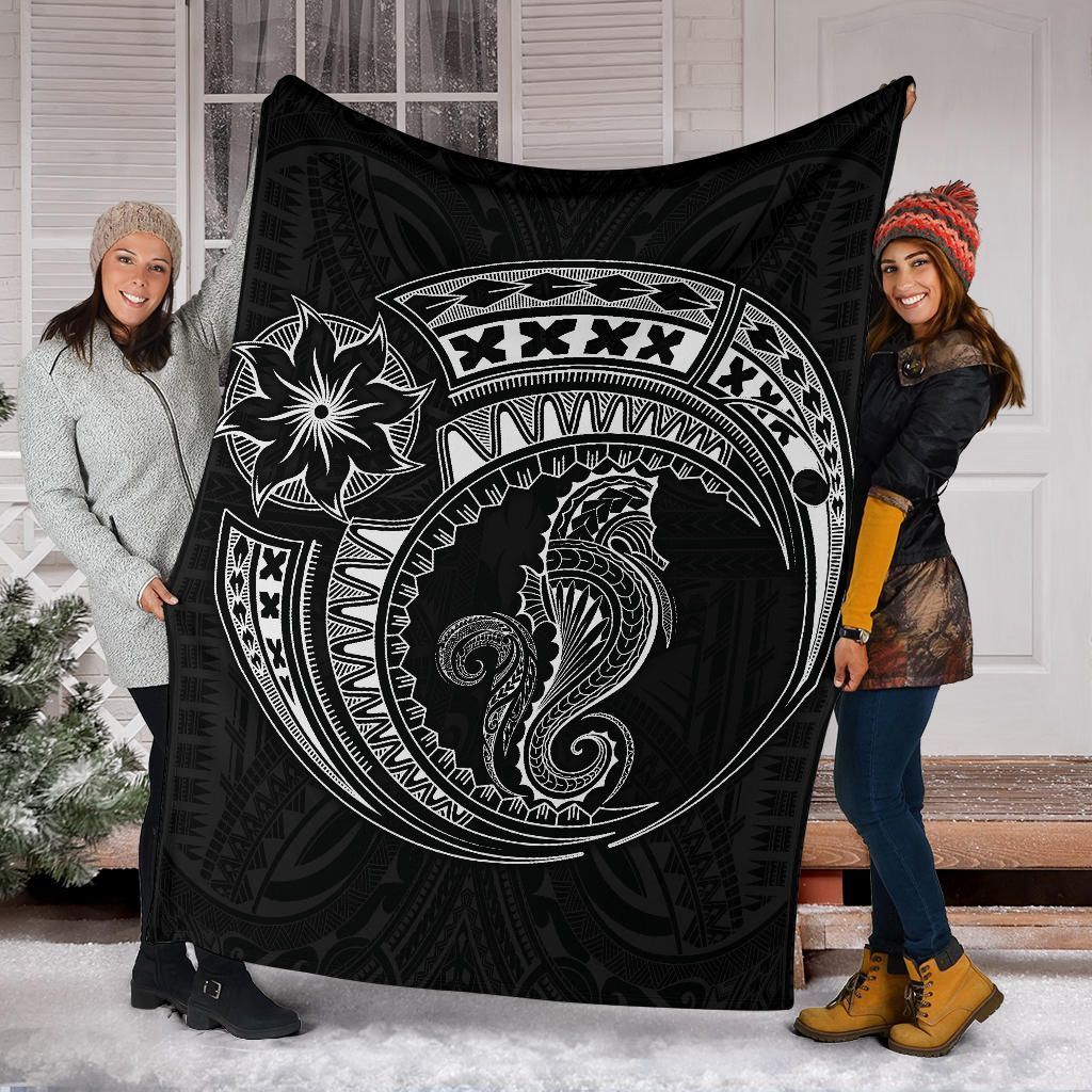 Seahorse Polynesian Blanket - Polynesian Tattoo Black-Myprintsy