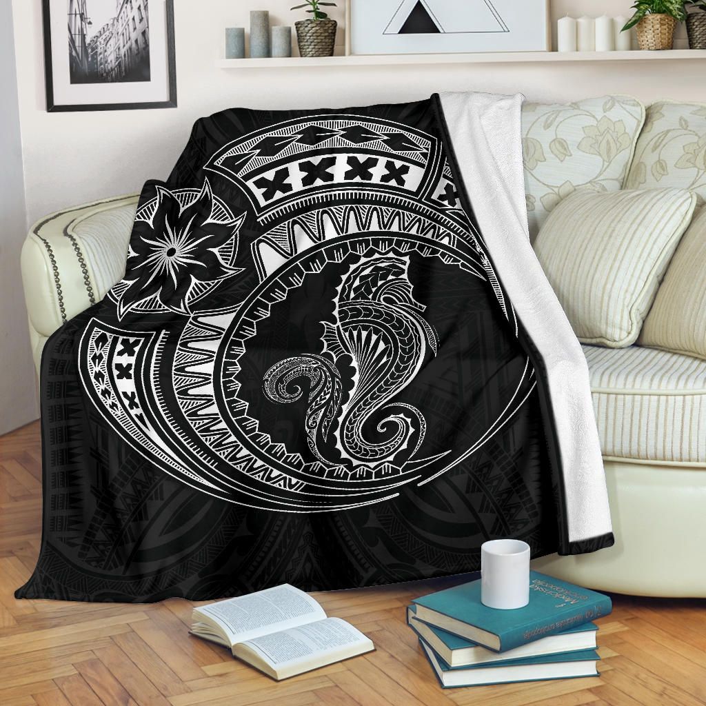 Seahorse Polynesian Blanket - Polynesian Tattoo Black-Myprintsy