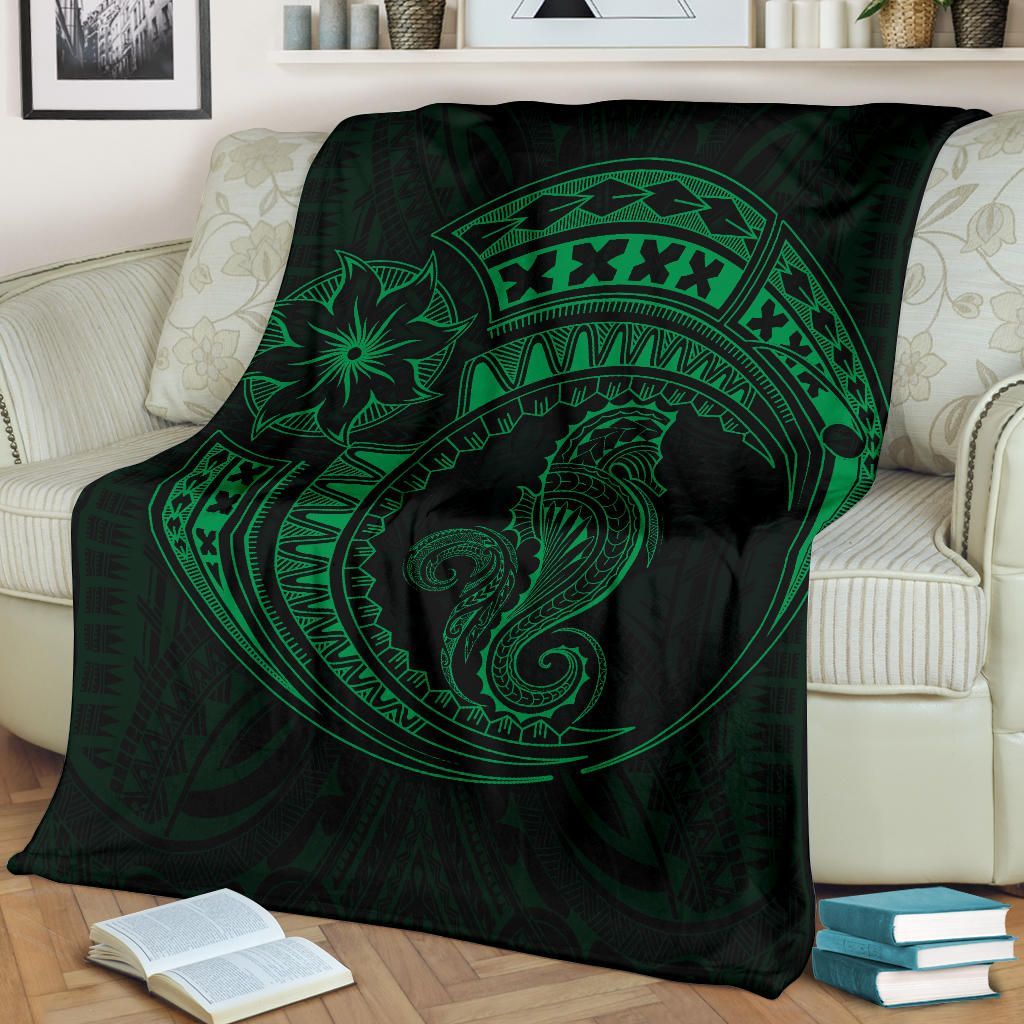 Seahorse Polynesian Blanket - Polynesian Tattoo Green-Myprintsy