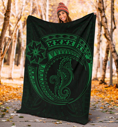 Seahorse Polynesian Blanket - Polynesian Tattoo Green-Myprintsy
