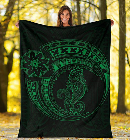 Seahorse Polynesian Blanket - Polynesian Tattoo Green-Myprintsy