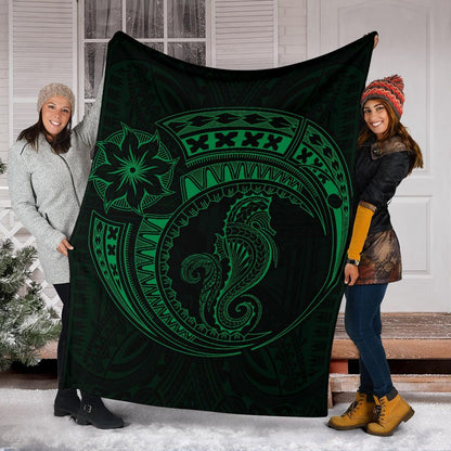 Seahorse Polynesian Blanket - Polynesian Tattoo Green-Myprintsy